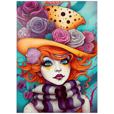 puzzleplate Whimsical Portrait of a Woman with Orange Hair and Floral Hat 1000 Jigsaw Puzzle