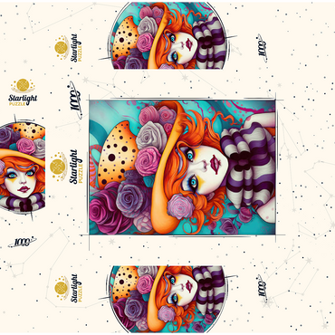Whimsical Portrait of a Woman with Orange Hair and Floral Hat 1000 Jigsaw Puzzle box 3D Modell