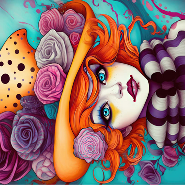 Whimsical Portrait of a Woman with Orange Hair and Floral Hat 100 Jigsaw Puzzle 3D Modell