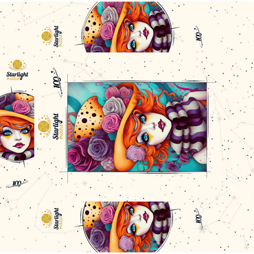 Whimsical Portrait of a Woman with Orange Hair and Floral Hat 100 Jigsaw Puzzle box 3D Modell