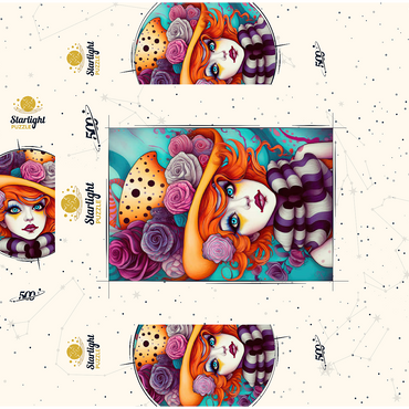 Whimsical Portrait of a Woman with Orange Hair and Floral Hat 500 Jigsaw Puzzle box 3D Modell