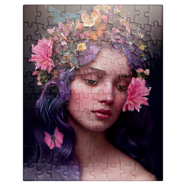 puzzleplate Ethereal Woman with Floral Crown and Violet Hair 100 Jigsaw Puzzle