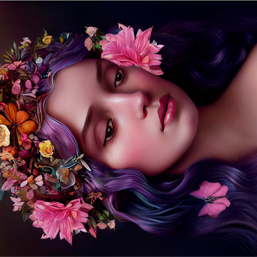 Ethereal Woman with Floral Crown and Violet Hair 100 Jigsaw Puzzle 3D Modell