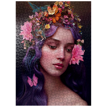 puzzleplate Ethereal Woman with Floral Crown and Violet Hair 500 Jigsaw Puzzle