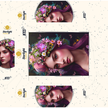 Elegant Woman with Floral Crown and Butterfly Accents 1000 Jigsaw Puzzle box 3D Modell