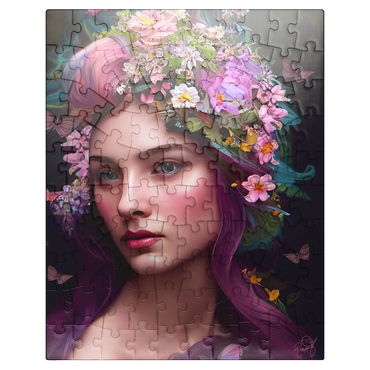 puzzleplate Elegant Woman with Floral Crown and Butterfly Accents 100 Jigsaw Puzzle