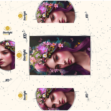 Elegant Woman with Floral Crown and Butterfly Accents 100 Jigsaw Puzzle box 3D Modell