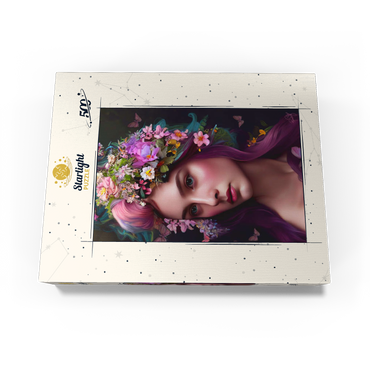 Elegant Woman with Floral Crown and Butterfly Accents 500 Jigsaw Puzzle box view3