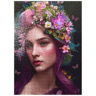 puzzleplate Elegant Woman with Floral Crown and Butterfly Accents 500 Jigsaw Puzzle