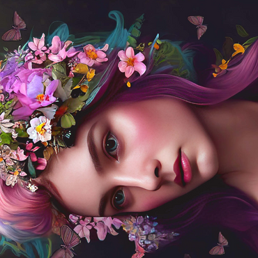 Elegant Woman with Floral Crown and Butterfly Accents 500 Jigsaw Puzzle 3D Modell