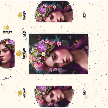 Elegant Woman with Floral Crown and Butterfly Accents 500 Jigsaw Puzzle box 3D Modell