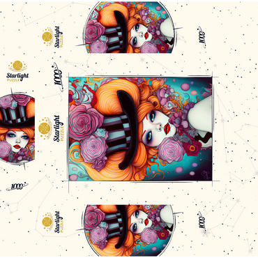 Whimsical Woman with Striped Top Hat and Floral Accents 1000 Jigsaw Puzzle box 3D Modell