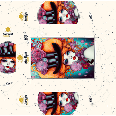 Whimsical Woman with Striped Top Hat and Floral Accents 100 Jigsaw Puzzle box 3D Modell