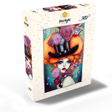 Whimsical Woman with Striped Top Hat and Floral Accents 500 Jigsaw Puzzle box view2
