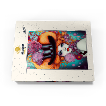 Whimsical Woman with Striped Top Hat and Floral Accents 500 Jigsaw Puzzle box view3