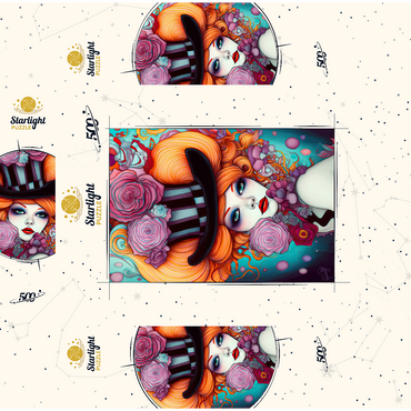 Whimsical Woman with Striped Top Hat and Floral Accents 500 Jigsaw Puzzle box 3D Modell