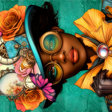 Steampunk Woman with Floral Hat and Gears 1000 Jigsaw Puzzle 3D Modell