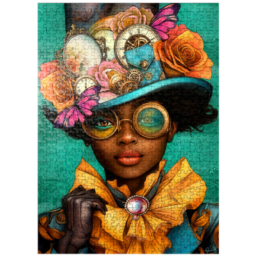 puzzleplate Steampunk Woman with Floral Hat and Gears 500 Jigsaw Puzzle