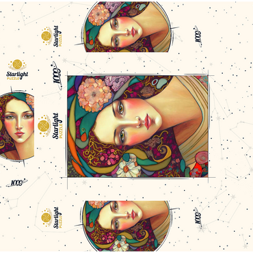Art Nouveau Woman with Floral and Gold Accents 1000 Jigsaw Puzzle box 3D Modell