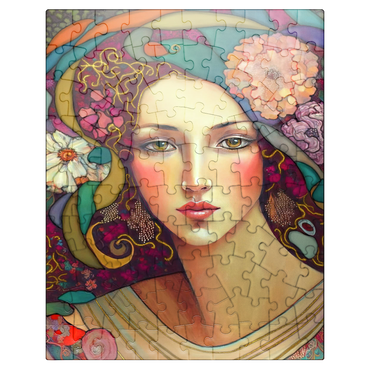 puzzleplate Art Nouveau Woman with Floral and Gold Accents 100 Jigsaw Puzzle