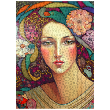 puzzleplate Art Nouveau Woman with Floral and Gold Accents 500 Jigsaw Puzzle