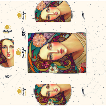 Art Nouveau Woman with Floral and Gold Accents 500 Jigsaw Puzzle box 3D Modell