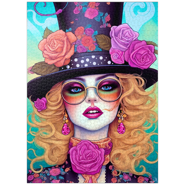 puzzleplate Retro Glamour Woman with Floral Top Hat 1000 Jigsaw Puzzle