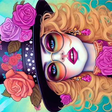 Retro Glamour Woman with Floral Top Hat 1000 Jigsaw Puzzle 3D Modell