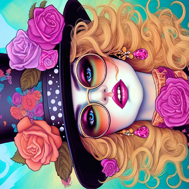 Retro Glamour Woman with Floral Top Hat 100 Jigsaw Puzzle 3D Modell