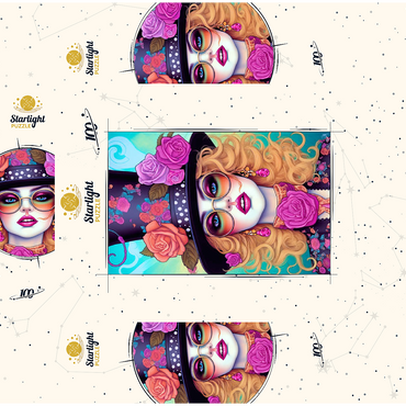 Retro Glamour Woman with Floral Top Hat 100 Jigsaw Puzzle box 3D Modell