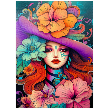 puzzleplate Floral Muse with Violet Hat and Fiery Hair 1000 Jigsaw Puzzle