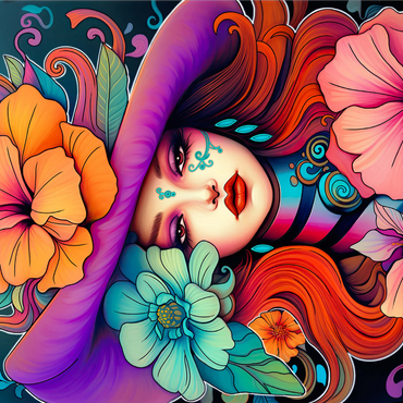 Floral Muse with Violet Hat and Fiery Hair 1000 Jigsaw Puzzle 3D Modell
