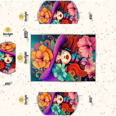 Floral Muse with Violet Hat and Fiery Hair 1000 Jigsaw Puzzle box 3D Modell
