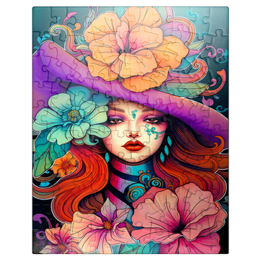 puzzleplate Floral Muse with Violet Hat and Fiery Hair 100 Jigsaw Puzzle