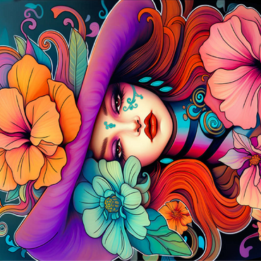 Floral Muse with Violet Hat and Fiery Hair 100 Jigsaw Puzzle 3D Modell