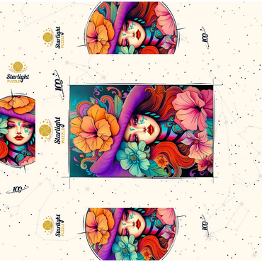 Floral Muse with Violet Hat and Fiery Hair 100 Jigsaw Puzzle box 3D Modell