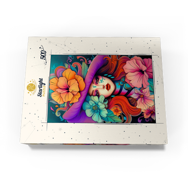 Floral Muse with Violet Hat and Fiery Hair 500 Jigsaw Puzzle box view3