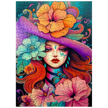 puzzleplate Floral Muse with Violet Hat and Fiery Hair 500 Jigsaw Puzzle