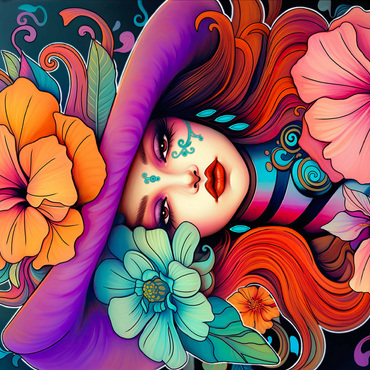 Floral Muse with Violet Hat and Fiery Hair 500 Jigsaw Puzzle 3D Modell