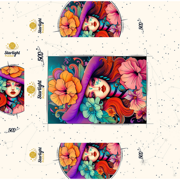 Floral Muse with Violet Hat and Fiery Hair 500 Jigsaw Puzzle box 3D Modell