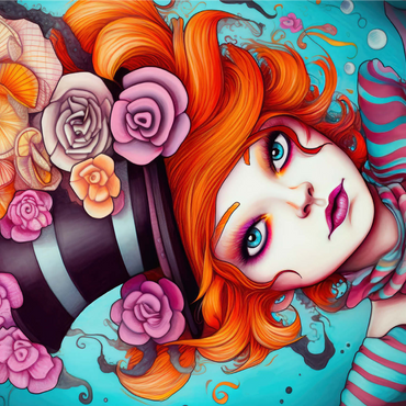Whimsical Woman with Striped Top Hat and Floral Accents 1000 Jigsaw Puzzle 3D Modell