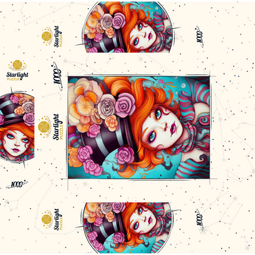 Whimsical Woman with Striped Top Hat and Floral Accents 1000 Jigsaw Puzzle box 3D Modell