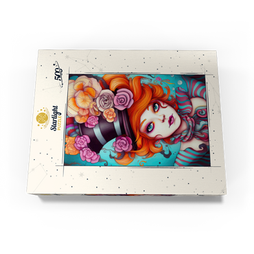 Whimsical Woman with Striped Top Hat and Floral Accents 500 Jigsaw Puzzle box view3