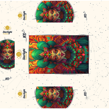 Vibrant Fantasy Woman in Ornate Cultural Attire 100 Jigsaw Puzzle box 3D Modell