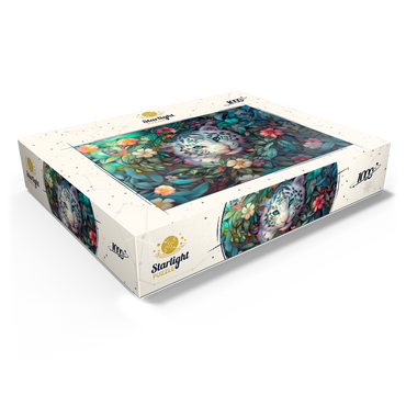 White Tiger Cub Surrounded by Vibrant Jungle Flowers 1000 Jigsaw Puzzle box view1