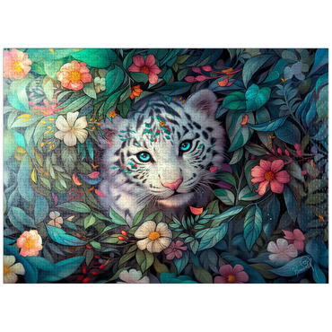 puzzleplate White Tiger Cub Surrounded by Vibrant Jungle Flowers 1000 Jigsaw Puzzle