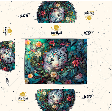 White Tiger Cub Surrounded by Vibrant Jungle Flowers 1000 Jigsaw Puzzle box 3D Modell