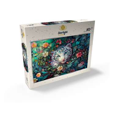 White Tiger Cub Surrounded by Vibrant Jungle Flowers 100 Jigsaw Puzzle box view2