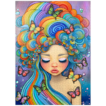 puzzleplate Dreamy Girl with Rainbow Hair and Butterflies 1000 Jigsaw Puzzle
