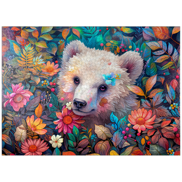 puzzleplate Adorable White Bear Cub Surrounded by Vibrant Flowers 1000 Jigsaw Puzzle